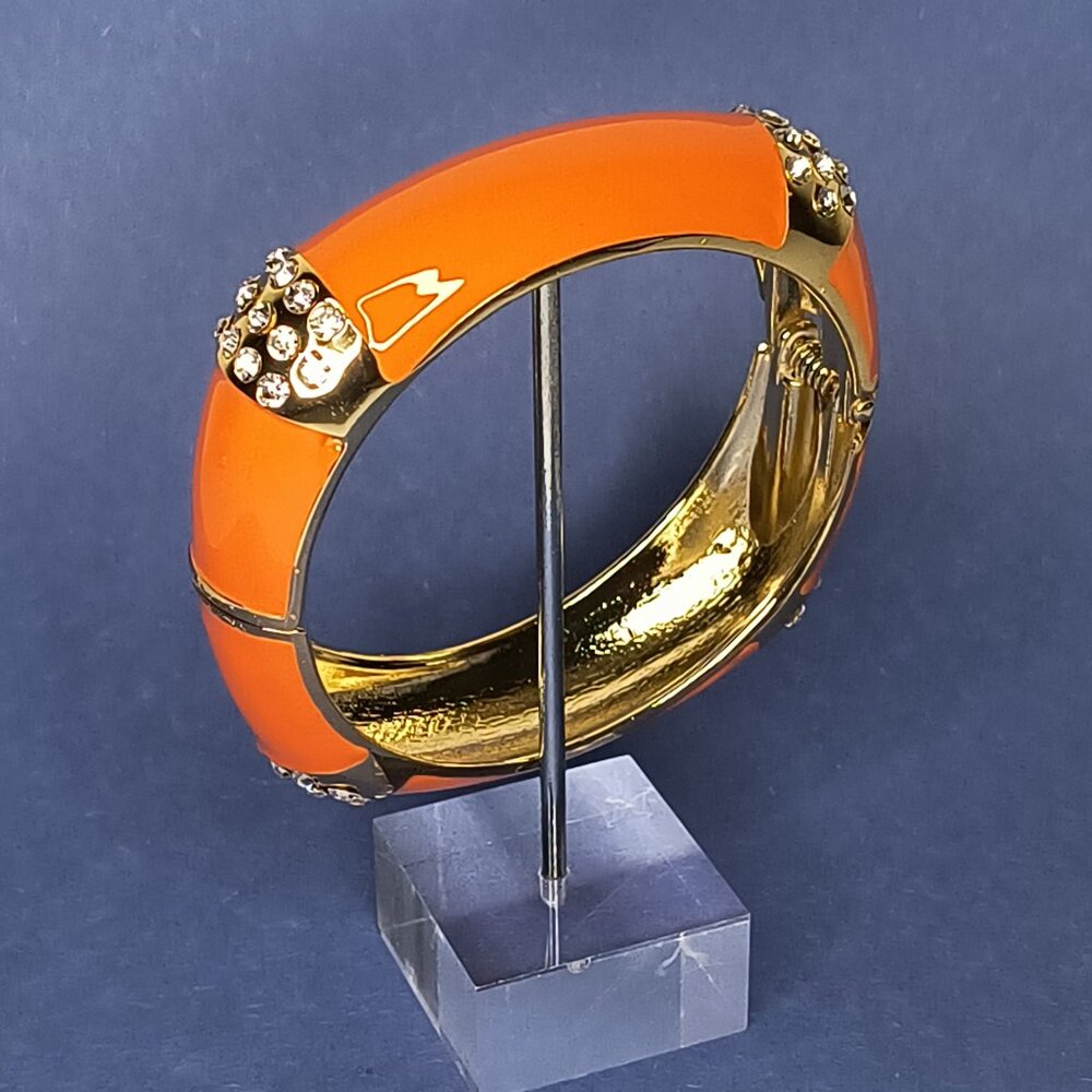 Hinged Enamel Orange Rectangle Bangle Cuff Bracel… - image 4